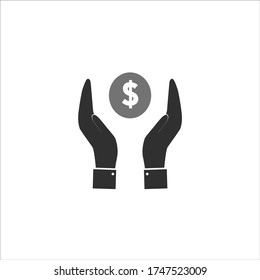 Dollar coin icon between two hands business concept. Finance and economy vector illustration
