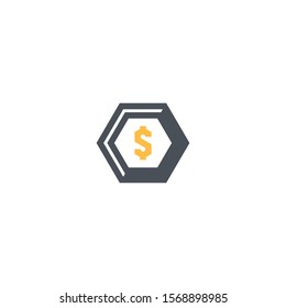 Dollar Coin icon for business web presentation or other with hexagonal style 