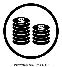 Dollar coin icon in circle on white background