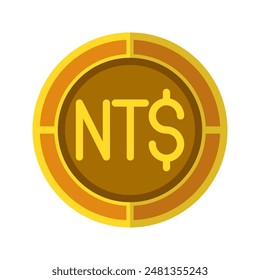 Dollar coin icon. Currency flat icons in golden color, symbol of Taiwanese money. Vector Illustrations.