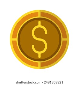 Dollar coin icon. Currency flat icons in golden color, symbol of American money. Vector Illustrations.