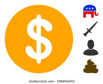 Dollar coin icon with flat style. Isolated vector dollar coin icon image on a white background, simple style. Some similar icons appended.