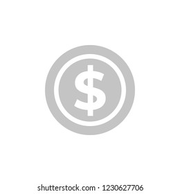 Dollar Coin Icon. Gray Isolated  Image. USD Sign.