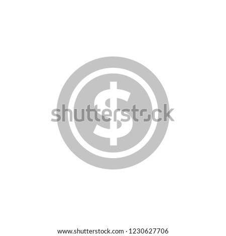 Dollar coin icon. Gray isolated  image. USD sign.