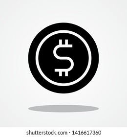 Dollar Coin Icon with Gray Shadow