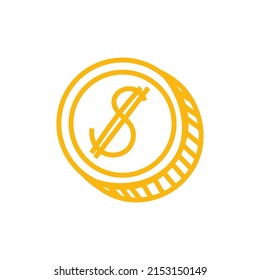 Dollar coin icon isolated on white. Economy and money exchange falling exchange rates
