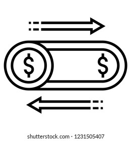 Dollar coin and dollar icon with left and right arrows vector illustration in solid color design
