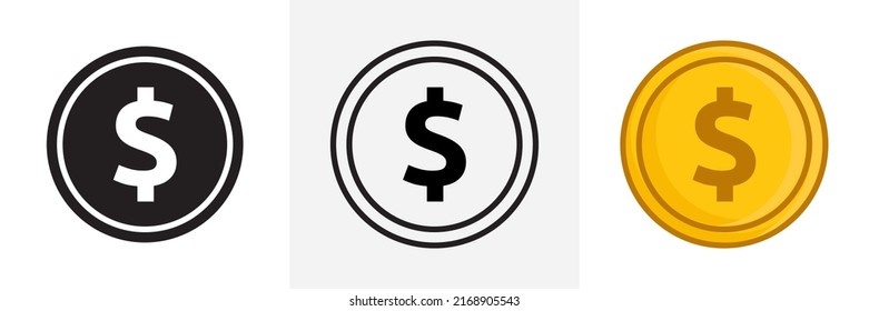 Dollar coin icon. Line, glyph and filled outline colorful version, Dollar coin outline and filled vector sign. Symbol, logo illustration. Different style icons set. Vector graphics