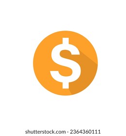 Dollar Coin Icon with lite Orange Circle Shape isolated on White Background. Flat Vector Icon Design Template Element.
