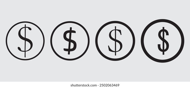 Icono de la moneda del dólar y Vector del icono del dinero. Moneda de dólar aislada sobre fondo blanco.
