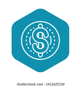 Dollar coin icon. Outline dollar coin vector icon for web design isolated on white background