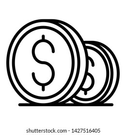 Dollar coin icon. Outline dollar coin vector icon for web design isolated on white background