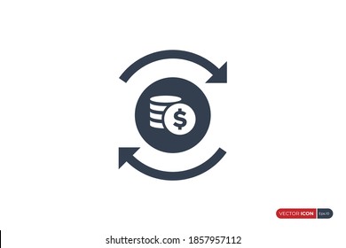 Dollar Coin Icon with Recycle Arrow Outside isolated on white background. Flat Vector Icon Design Template Element.