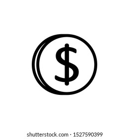 dollar coin icon, round dollar, black on white background isolated vector illustration EPS