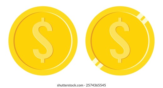 Dollar coin icon set vector illustration Gold coin for web and app