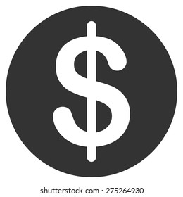 Dollar coin icon. This isolated flat symbol uses gray color.