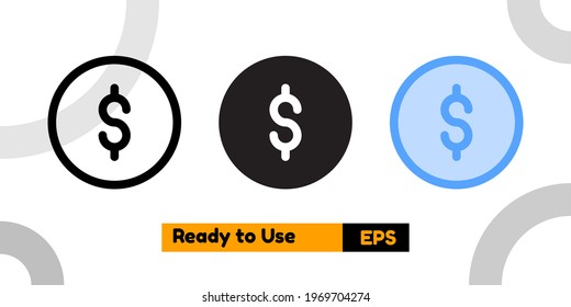 dollar coin icon with three style for social media, website, and presentation