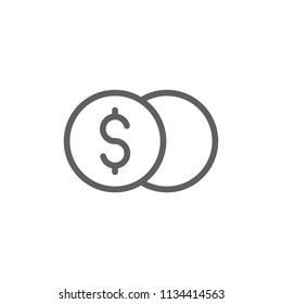 Dollar coin icon vector in thin line style isolated