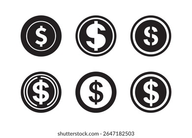 Dollar coin icons collection silhouette