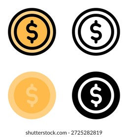 Iconos de la moneda del dólar para el Precios del comercio electrónico conveniente para los App móviles, los App del Web y los medios impresos. Múltiples iconos de estilo, 