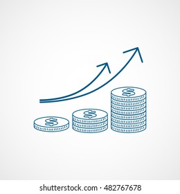 Dollar Coin Increase Blue Line Icon On White Background