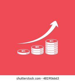 Dollar Coin Increase Flat Icon On Red Background