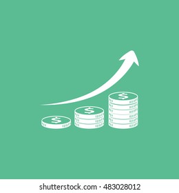 Dollar Coin Increase Flat Icon On Green Background