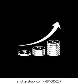 Dollar Coin Increase Flat Icon On Black Background