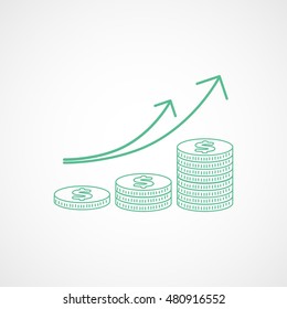 Dollar Coin Increase Green Line Icon On White Background