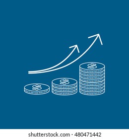 Dollar Coin Increase Line Icon On Blue Background