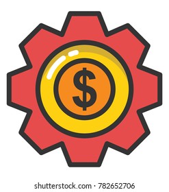 Dollar coin inside gear concept of money making process