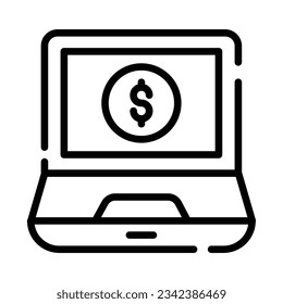 Moneda de un dólar en la pantalla de un portátil que muestra el vector de concepto de banca electrónica