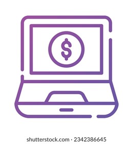Dollarmünze in Laptop-Bildschirm mit E-Banking-Konzept-Vektorgrafik