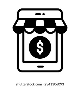 Dollar coin inside phone, A concept of m commerce icon, mobile shop vector design