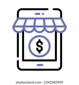 Dollar coin inside phone, A concept of m commerce icon, mobile shop vector design