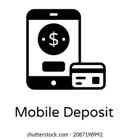 Moneda en dólares dentro del smartphone, icono de depósito móvil