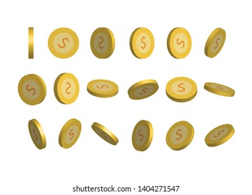 Dollar coin isolated on white background. Dollar coins in various angles.