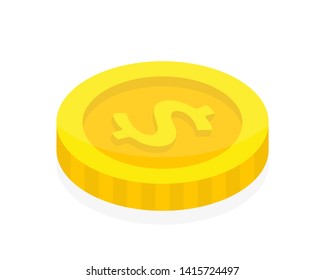 Dollar coin in isometric style. 3d money flat icon illustration. Isolated on a white background.