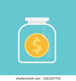 Dollar coin in a jar flat design