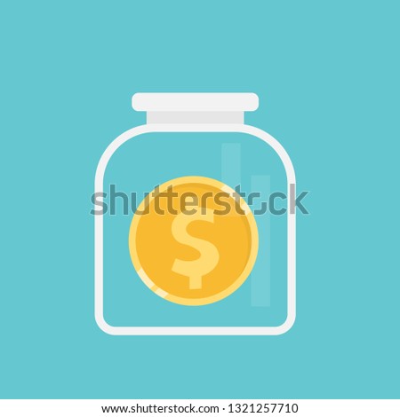 Dollar coin in a jar flat design