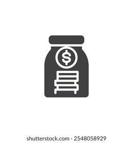 Dollar coin jar vector icon. filled flat sign for mobile concept and web design. Coin Jar glyph icon. Money savings symbol, logo illustration. Vector graphics