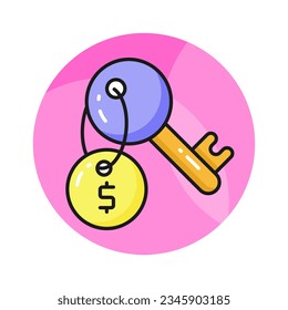 Dollar coin with key, trendy vector of business key, financial key icon design