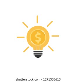 Dollar coin in light bulb icon flat design