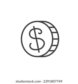 Dollar coin line icon. linear style sign for mobile concept and web design. Coin money outline vector icon. Currency symbol, logo illustration. Vector graphics