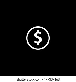 Dollar Coin Line Icon On Black Background