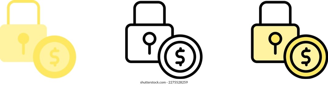 icono vectorial de bloqueo de moneda de dólar en diferentes estilos. Línea, color, contorno relleno