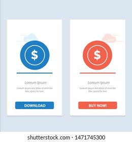 Dollar Coin, Logistic, Global  Blue and Red Download and Buy Now web Widget Card Template