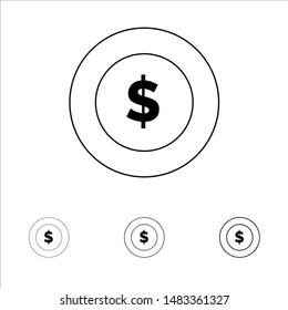 Dollar Coin, Logistic, Global Bold and thin black line icon set
