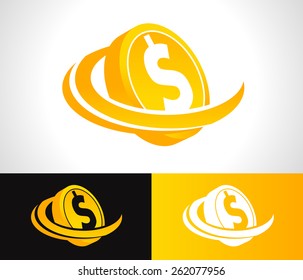 Dollar Coin Logo Icon With Swoosh Graphic Element