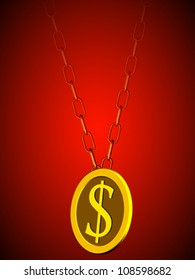dollar coin medallion over red background, abstract vector art illustration